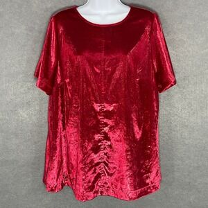 Lane Bryant Velvet Top Short Sleeve Blouse Casual Party Red‎ Size 14